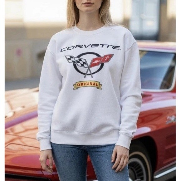 General Motors Other - GM Official Corvette Crew Neck White Sweater L‎ Fleece